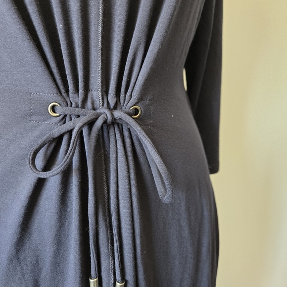 OLSEN Lightweight, Stretchy Navy Blue Midi Dress With Cinchable Belt. Size 12 - Picture 3 of 10